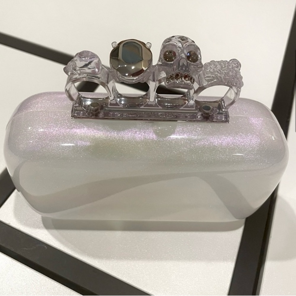 Alexander McQueen Iridescent White Knuckle Clutch with Swarovski Encrusted Rings - Picture 3 of 11